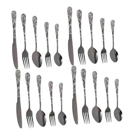 Produktbild: BESTonZON Besteckset 1 Satz Besteck-löffel-set Salatgabeln Schwarzes Silberbesteck Schädel Empfindliche Lebensmittel Utensilien Gotisch Einzigartiges Silberbesteck Rostfreier Stahl Metall Mini