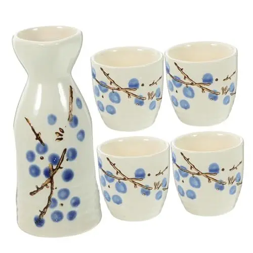 Produktbild: BESTonZON Japanisches Sake-tassen-Set Pflaume 5-teilig Keramik-Sake-kanne und Tassen