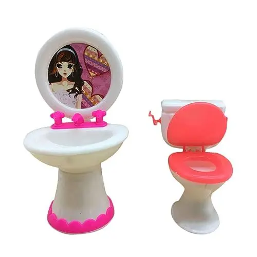 Produktbild: BESTonZON 1 Satz Waschbecken Toilette Miniatur-hausmöbel Miniaturspielzeug Spielhaus Spielzeug Für Kleinkinder Mini-toilettenspielzeug Badezimmermöbel Puppenburg Geschenk Puppenhaus Plastik