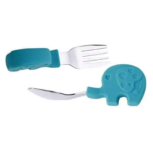 Produktbild: BESTonZON Baby- -trainingsgeschirr 2 Silikonlöffel Und 2 Gabeln Wiederverwendbares Edelstahl-besteckset Für Jungen Und Mädchen