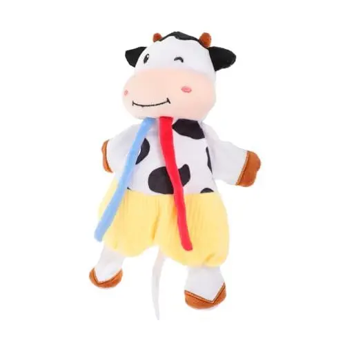Produktbild: BESTonZON 1 Stk beruhigendes Handtuch spielzeug babyspielzeug bib Gehirnspielzeug Babydecke mit Kuscheltier Cartoon-Kuh-Spielzeug Beißspielzeug Elasthan super weich Weiß