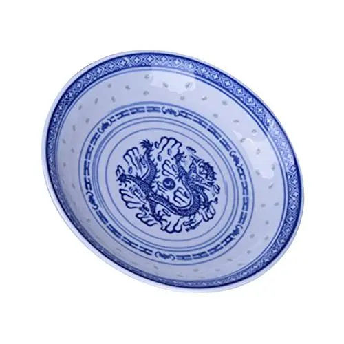 Produktbild: BESTonZON 1 X Teller Mit Drachenmuster Kuchenplatte Weiße Salatteller Blaue Speiseteller Snackschüssel Blau Weißer Keramikteller Keramik Dessertteller Lebensmittelbehälter