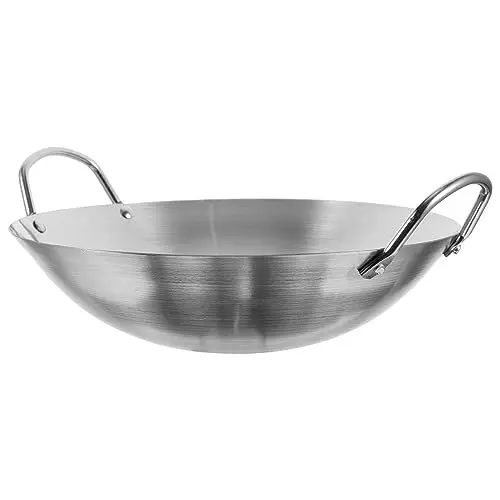 Produktbild: BESTonZON 1stk Edelstahl-wok Praktischer Wok Gusseisen-wok Groß Chinesisches Kochgeschirr Asiatischer Braten-wok Pow-wok Chinesische Wok-pfanne Pow-pfanne Rostfreier Stahl Runde Pfanne