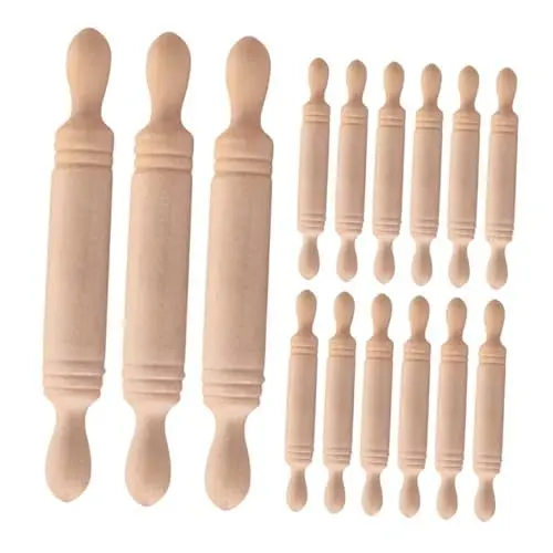 Produktbild: BESTonZON Dübel-Nudelholz-Set 12 Stück Mini-nudelrolle Aus Holz Gebäckrolle Puppenhaus-zubehör Antihaftbeschichtet Für Jungen Und Mädchen Zum Kochen Und Spielen