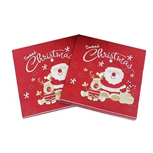 Produktbild: BESTonZON 20 STÜCKE Gedruckt Weihnachtsservietten Weihnachtsmann Muster Holz Zellstoff Tissue Servietten Xmas Party Favors Supplies
