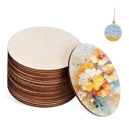 Produktbild: BESTonZON 20 Stk handgefertigte Materialien leere Holzspäne leerer Holzkreis naturholzscheiben holzuntersetzer runde Ornamente aus Holz Ornamente aus Holzscheiben Haushalt Pappel Dekoration