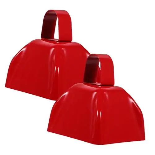 Produktbild: BESTonZON 2St geräuschemacher kuhglocke cattle bell tiegerbalm red cowbell Jubelglocke für den Sport Nutztier laute Glocken fußball Viehglocke Glockenverzierungen Viehornament Metall rot