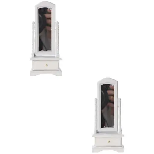 Produktbild: BESTonZON 2 STK Miniaturmodell Eines Ganzkörperspiegels Mini-Spiegel Ankleidespiegel Schminkspiegel Aus Birke Mini-schminkspiegel Puppenhauszubehör Mikro Modelle Möbel Glas Schließfach Weiß