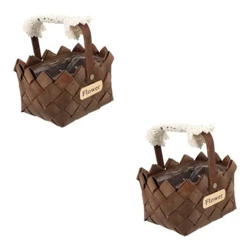 Produktbild: BESTonZON 2sätze Holzkorb Für Blumenarrangements Dekorativer Geflochtener Korb Tragbarer Blütenkorb Aus Hochwertigem Holz Für Wohnzimmer Und Schlafzimmer Höhe Mit Eleganter