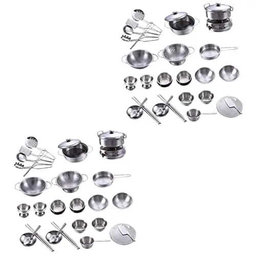 Produktbild: BESTonZON 2 Sätze Kochspielzeug Spielzeuge Küchenspielsets Spielzeugküche Aus Metall Küchenspielzeug Spielen Küchenspielset Für Jungen Puppenküche Geschirr Rostfreier Stahl Mädchen Kind