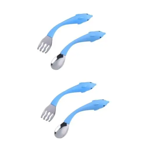 Produktbild: BESTonZON 2 Sets 2 Stück Löffel Babylöffel Gabeln Kindergeschirr Lerngabel Und Löffel Babygeschirr Trainingsgeschirr Kinder Esswerkzeug Geschirr Für Kinder Essgeschirr