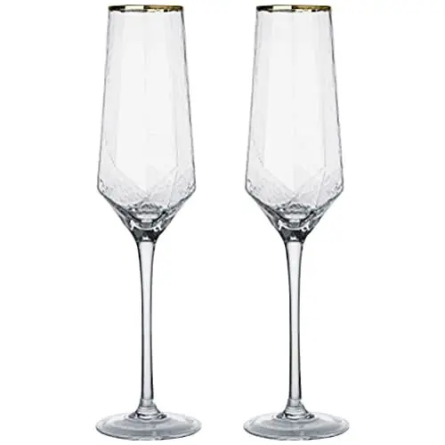 Produktbild: BESTonZON 2 Stück Glas Sektflöten Kristallklare Hochzeitsflöten Gläser Toasten Cocktailtassen Mundgeblasene Glaswaren Mit Stiel Hoher Kelch Für Weihnachtsbar Küchenparty 300Ml