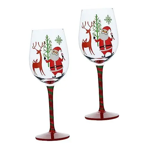 Produktbild: BESTonZON 2 Stück Weingläser Mit Weihnachtsdekor Farbiges Kristalldekor Weihnachtsstielgläser Weingläser Mit Weihnachtsstiel Weihnachtsweingläser Weihnachtselchgläser