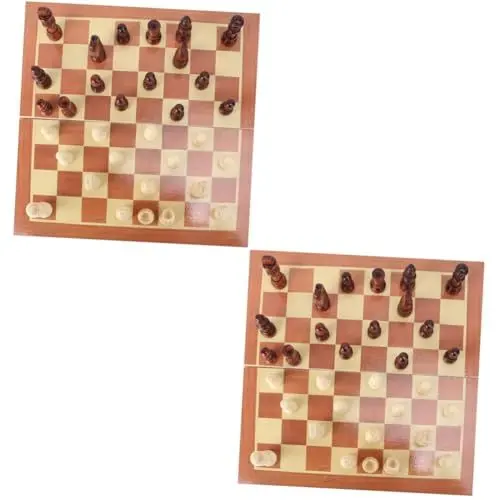 Produktbild: BESTonZON 2 Teiliges Set Holz Klappbrettspiel Memory Match Stick Schach Reiseschachbrett Magnetschach Klappbrett Schachspiel Rustikales Schachbrett Turnierschachbrett Klappschach Bambus