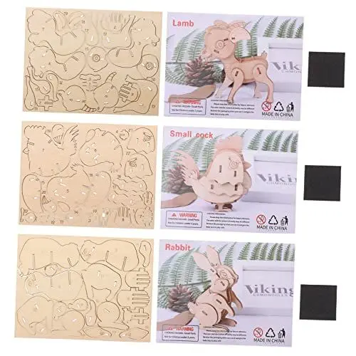 Produktbild: BESTonZON 3St Tier Puzzle 3D-Tier-Puzzle-Spielzeug mechanisches Puzzle Kinder Puzzle rätselbuch Kinder Kreativspielzeug Kid Toys Rätsel zum frühen Lernen Puzzle-Spielzeug für Kinder Holz