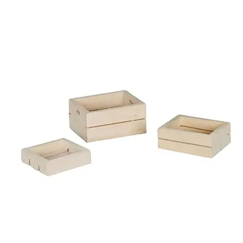 Produktbild: BESTonZON 3st Obst- Und Gemüsebox 3-teiliges Set Mini-möbelmodell Mini-hausverzierung Rahmenmodell Mini-hausmöbel Miniaturspielzeug Miniaturmöbel Miniaturmodell Puppenmöbel Khaki Holz