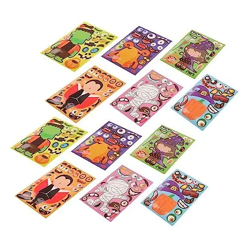 Produktbild: BESTonZON 48 Blätter Halloween-Aufkleber Halloween wanddeko Halloween basteln Gesichtsaufkleber Halloween-DIY-Aufkleber Aufkleber Kinder Halloween-Handwerksaufkleber Kürbis-Aufkleber