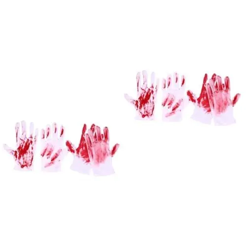 Produktbild: BESTonZON 4 Paare Weiße Bluthandschuhe Halloween-bluthandschuhe Gruselige Halloween-requisiten Halloween Blutige Handschuhe Halloweenkostüm Handschuhe Mit Tierpfoten Gestrick Rot