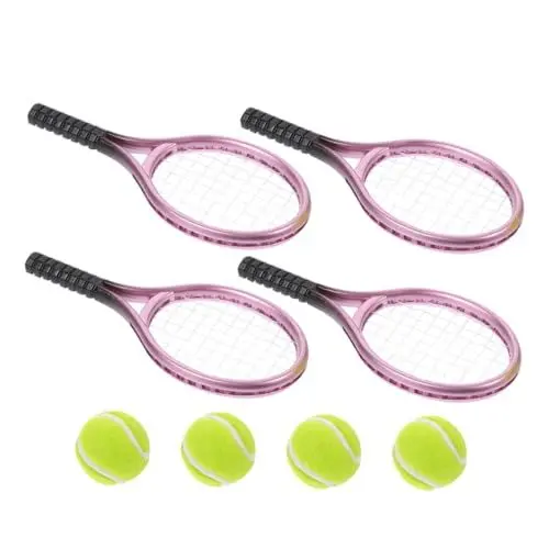 Produktbild: BESTonZON 4 Sets Mini Sportartikel Mini Spielzeug Racquetball Schläger Tennisbälle Schläger Tennis Kuchenaufsatz Dekorationen Miniatur Tennis Mini Puppenhaus Kuchenaufsatz