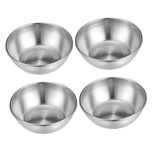 Produktbild: BESTonZON 4 Stück Soßenteller Sojasoßenteller Japanische Teller Glas-Essteller Glasgeschirr Vorspeisen-Servierschüssel Essigpfanne Metall-Soßenteller Trockener Edelstahl-Essteller