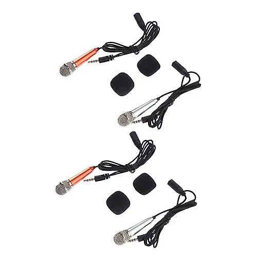 Produktbild: BESTonZON 4 Stück tragbares Mikrofon winziges Mikrofon singendes Mikrofon Mini-Mikrofon aufnahme mikrofon mini mic kabelgebundenes Mikrofon Aufnahmemikrofon für Telefon Handy Zubehör Metall