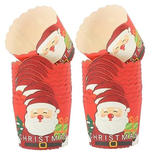 Produktbild: BESTonZON 50 Stück Weihnachts-cupcake-förmchen Muffin-backform Kuchenbackform Wiederverwendbare Weihnachts-cupcake-becher Muffinförmchen Papier Pergamentpapier Zellstoffpapier Pappbecher
