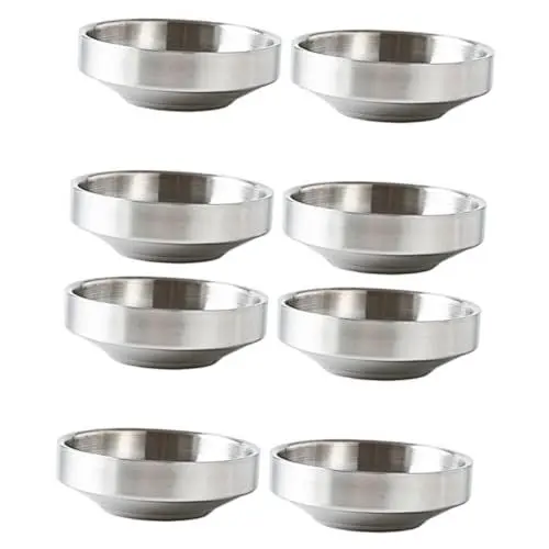 Produktbild: BESTonZON 8 STK Zweischichtige Kimchi-schüssel Rührschüsseln Aus Edelstahl Sojagerichte Dip-schüsseln Für Gewürze Mini-Sushi-dip-Schalen Wasabi-Gericht Koreanisch Gewürztopf Rostfreier Stahl