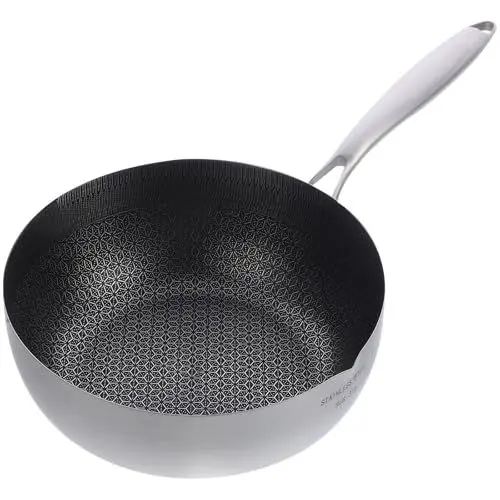 Produktbild: BESTonZON Bratpfanne aus 304 Edelstahl Kochpfanne Waben Wok Pfanne 24CM Kochtopf Pfanne Antihaftbeschichtet Pfanne mit Griff Gourmet Pfanne Geeignet für Gasherd Induktion Zuhause Restaurant