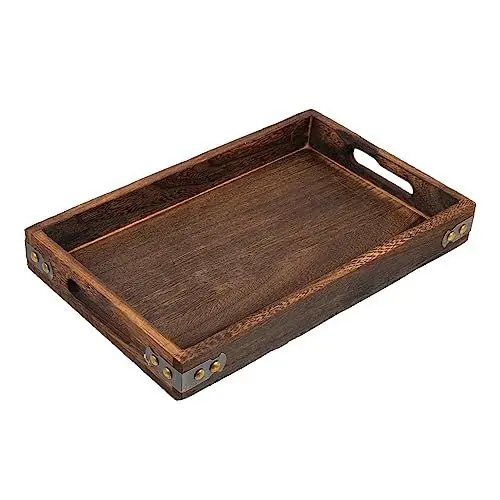 Produktbild: BESTonZON Distressed Massivholzpalette Holztablett Serviertablett mit Griff Servierplatte Essenstablett Wohnkultur Brotteller aus Holz einfaches Tablett Kaffetisch Container Lebensmittel