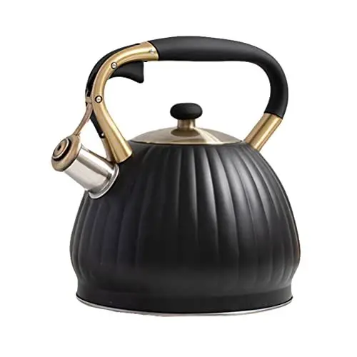 Produktbild: BESTonZON Edelstahl Pfeifkessel Wasserkocher Fl?tenkessel mit Holzgriff Teekessel Induktion Wasserkessel Kaffeekanne K¨¹rbis Form f¨¹r Zuahause K¨¹che Gasherde Kochplatten 3. 5L