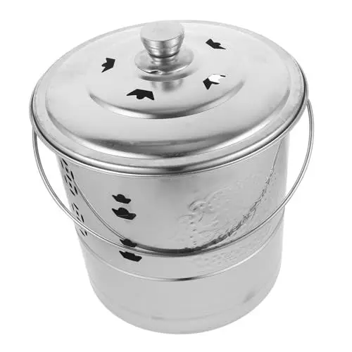 Produktbild: BESTonZON Feuertonne Metall Feuerfass Ascheeimer Feuerschale Edelstahl Gartenabfall Gartentonne Ghettotonne für Outdoor Hof Terrasse Gartenofen Buddhistisches Zubehör Silber