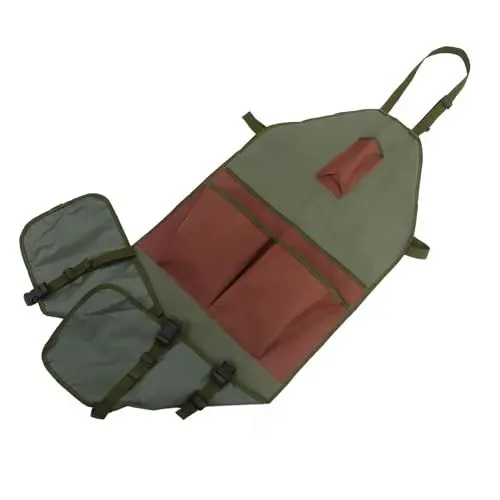 Produktbild: BESTonZON Garten Schürze Strapazierfähigem Oxford mit Verstellbarem Design für Gemüseernte und Gartenarbeiten Robuste Schürze mit Taschen für Damen und Herren Militärgrün mit Braunen Taschen