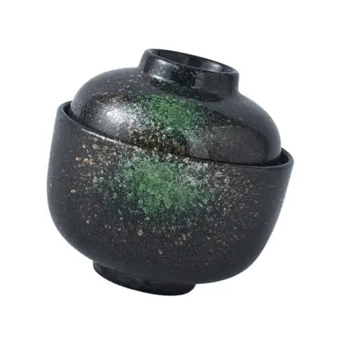 Produktbild: BESTonZON Kleiner Keramik mit Deckel, japanischer gedämpfter Eiertopf aus Keramik, japanische Dampfschüssel mit Eierdruck, Tontopf, Mini-Porzellan-Suppennudelschüssel, Kochtopf für die Küche
