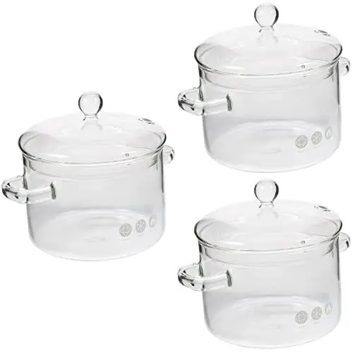 Produktbild: BESTonZON Glastopf Mit Deckel 3 Stück Großes Fassungsvermögen 1500 Ml Kochtopf Klarer Kochtopf Auflauf Für Ramen Nudelsuppe Milch