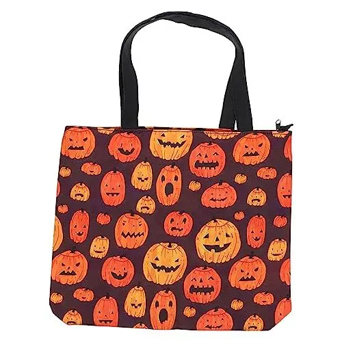 Produktbild: BESTonZON Groß 3 Stück Einkaufs-Tragetasche Handtasche Tragetasche Reißverschluss Kapazität Damen-Halloween-Kürbis-Verschluss Schultermuster Große Für Wiederverwendbare