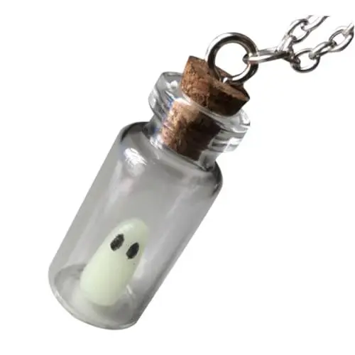 Produktbild: BESTonZON Halloween-Glow-in-the-Dark-Geister-Halskette halloween halloween assecoires halloween Halsketten winzige Glasflaschen mit Ketten Klarglasflaschen Metall