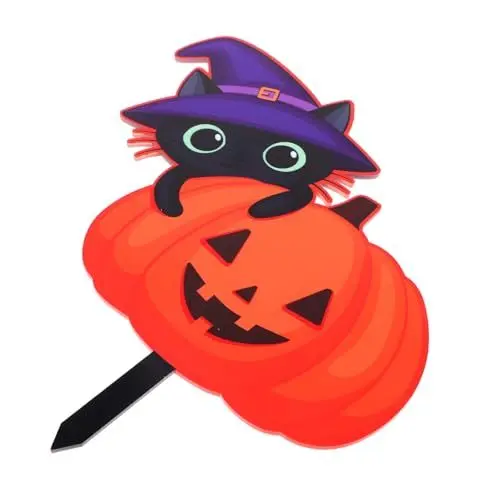 Produktbild: BESTonZON Halloween Acryl Gartendekoration mit Katzen und Kürbismotiv Wetterfest Transparent mit Erdspieß Langlebiges Halloween Deko Element für Garten Outdoor Party