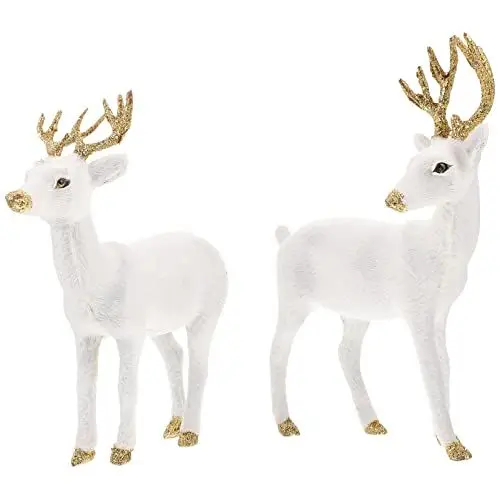 Produktbild: BESTonZON Hirsch Figuren Plüsch Weiß Sikahirsch: Weihnachten Figuren 2 Stücke Tierfiguren Mikrolandschaft Glücksbringer Weihnachtsschmuck Ornament Weihnachtsdekoration