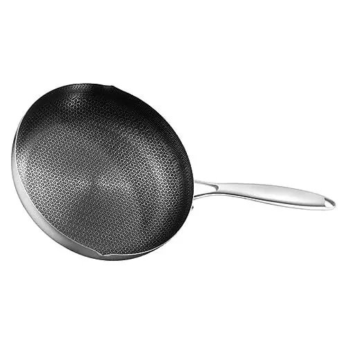Produktbild: BESTonZON Kochgeschirr Pfanne Wabenbratpfanne Waben-wok Mit Griffen Induktions-wok Restaurant-bratpfanne Bratpfanne Unter Rühren Anbraten Küchenzubehör 26c Rostfreier Stahl Haushalt China