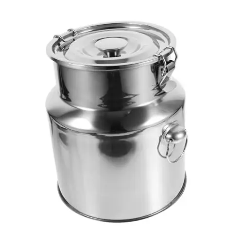 Produktbild: BESTonZON Milchkanne Transportkanne 5L Edelstahl Eimer Milcheimer Kanne Kanister Luftdicht Aufbewahrungseimer Futtereimer mit Deckel Fettbehälter Getreidebehälter Lebensmittel Behälter Krug