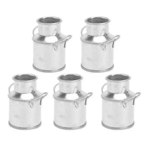 Produktbild: BESTonZON Miniatur Metall Blumenvase Milchkanne Vase Retro Shabby Tischvase 5 Stück Kunstblumen Zweige Landkrug Vase Rustikale Blumentopf Puppenhaus Mikrolandschaft Feengarten Desktop Dekoration