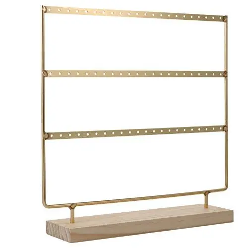 Produktbild: BESTonZON Ohrringhalter Schmuckständer Eisen Schmuckregal Holzbasis Schmuckaufbewahrung Ständer Ohrring Halsketten Organizer Schminktisch Desktop Aufbewahrung Juwelier Schaufenster Golden