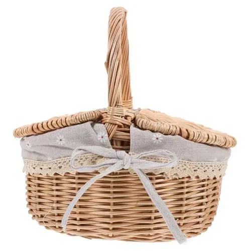 Produktbild: BESTonZON Picknickkorb Mit Griff Und Tisch Geflochtener Korb Für Strand Mit Decke Und Kühlbox Praktisch Für Outdoor-aktivitäten Und Ausflüge Im Park