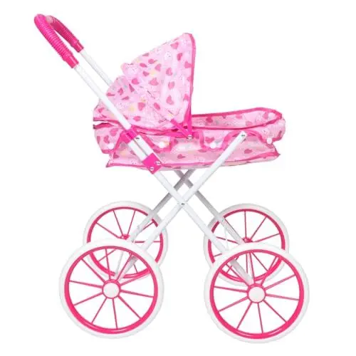 Produktbild: BESTonZON Puppenwagen Spielzeug-Kinderwagen Für Kinder Puppen-Jogger-Kinderwagen Einkaufswagen Für Kleinkinder Regenschirm Kinderwagen Puppen-zwillingskinderwagen Eisenrahmen Rosa