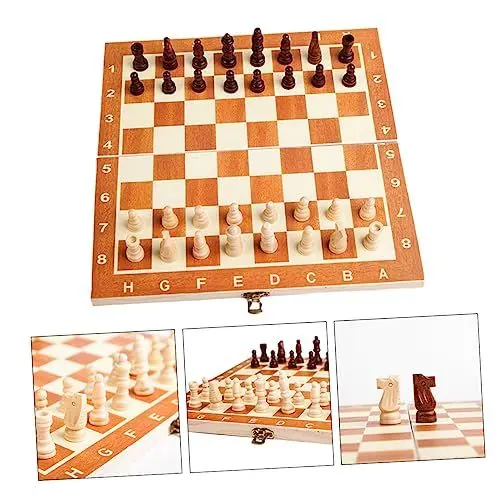 Produktbild: BESTonZON Satz Holzklappbrettspiel Kinder schachspiel pädagogisches Spielzeug Schachspiel für Kinder Schachspiel für Anfänger boardgame faltbares Schachbrett Faltschach Entwürfe Bambus Brown