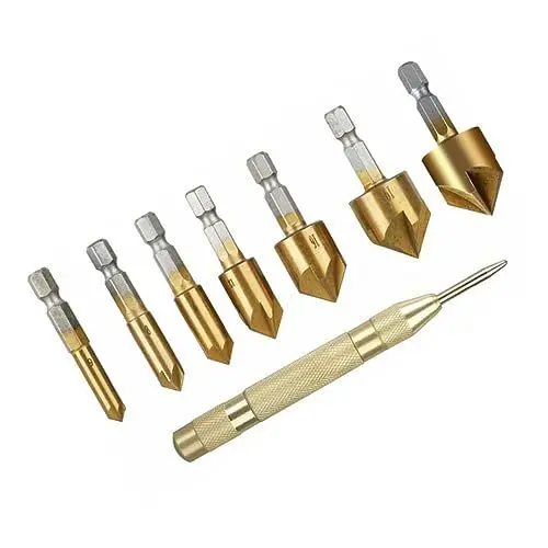 Produktbild: BESTonZON 8stücke Teiliges Set Kegelsenker Und Senkbohrer Für Holzarbeiten Hochwertige -stahlbohrer Mit Fase Für Präzise Bohrungen Entgraten Und Kegelformung Langlebig Und Rostfrei