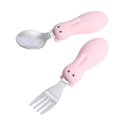 Produktbild: BESTonZON Utensilien Set Für Kleinkinder Löffel Und Mit Kurzem Griff Aus Edelstahl Spülmaschinengeeignet Ideal Für Babybrei Und Kleine Hände 1 Set Für Sicheres Essen Lernen