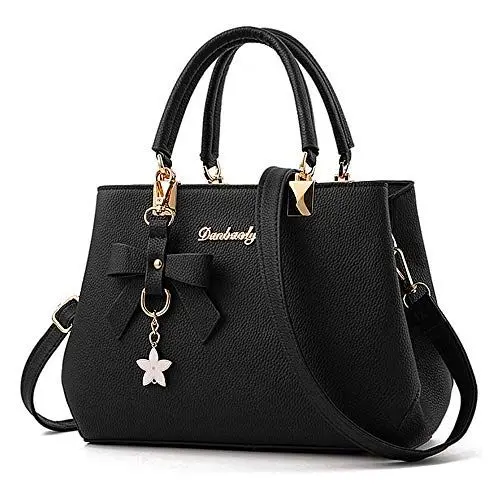 Produktbild: BestoU Damen Handtasche Leder Tasche Shopper Damen Handtaschen Schule Schultertaschen Geldbörsen (Schwarz)