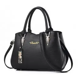 Produktbild: BestoU Damen Handtasche Schwarz Leder groß Damen Schultertasche Frauen Umhängetasche (Schwarz)