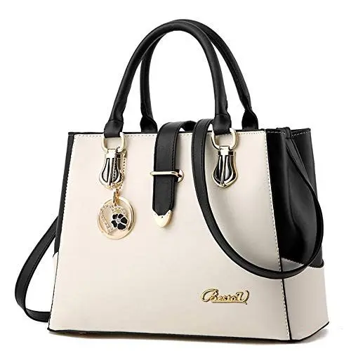 Produktbild: BestoU Damen Handtaschen Schwarz groß taschen Leder gross moderne damen handtasche schultertasche Frauen Umhängetasche (Weiß)